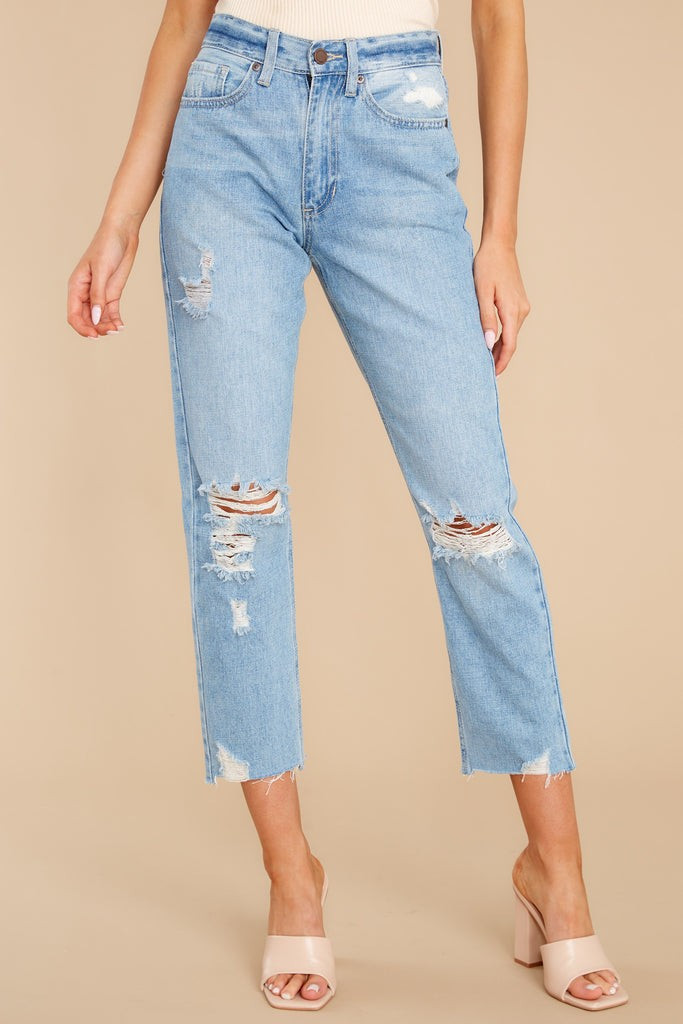 Heard A Rumor Light Wash Distressed Mom Jeans | Red Dress 