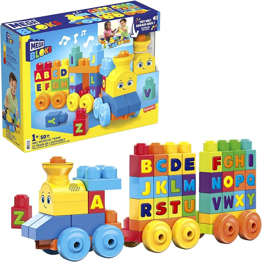 MEGA BLOKS Fisher-Price ABC Blocks Building Toy, ABC Musical Train with 50 Pieces, Music and Soun... | Amazon (US)