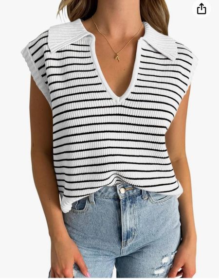 Amazon women’s striped collared sleeves sweater
Black and white and many other colors on sale 

#LTKfindsunder50 #LTKover40 #LTKworkwear