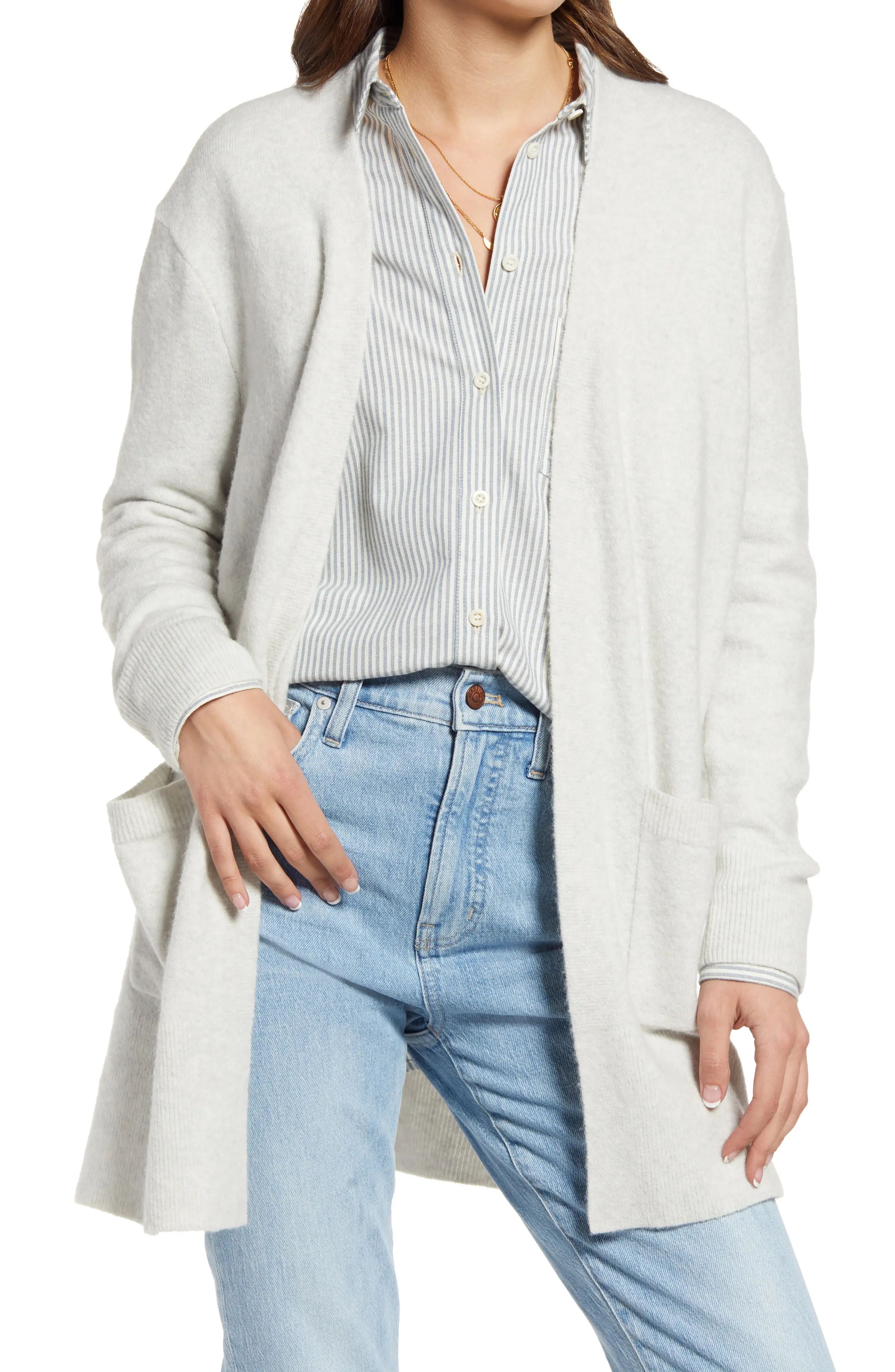 Madewell Kent Cardigan Sweater, Size Large in Heather Smoke at Nordstrom | Nordstrom