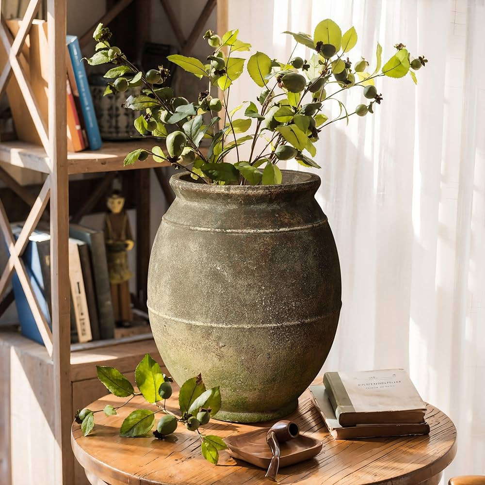 LuxenHome Rustic Pottery Ceramic Vase,Vintage Large Flower Vase for Dining Table Shelf Room Decor... | Amazon (US)