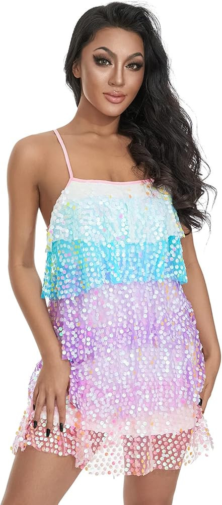 Womens Rainbow Dress Purple Sequin Dress Pink Sequin Dress Yellow Blue Sequin Dress Sequin Outfit | Amazon (US)
