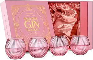 Vintage Blush Pink Art Deco Gin and Tonic Glasses with Gold Rims | Set of 4 | 13.5 oz Stemless Cr... | Amazon (US)