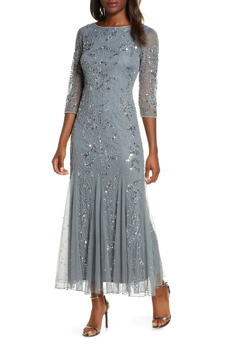 Pisarro Nights Illusion Sleeve Beaded A-Line Gown | Nordstrom | Nordstrom