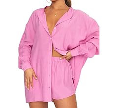 Biivrii Linen Sets for Women 2 Piece Tracksuit Half Sleeve Button Down Shirt High Waisted Elastic... | Amazon (US)