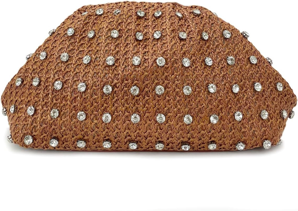 Straw Clutch Purses for Women Rhinestone Woven Purse, Stylish Beach Bag | Amazon (US)