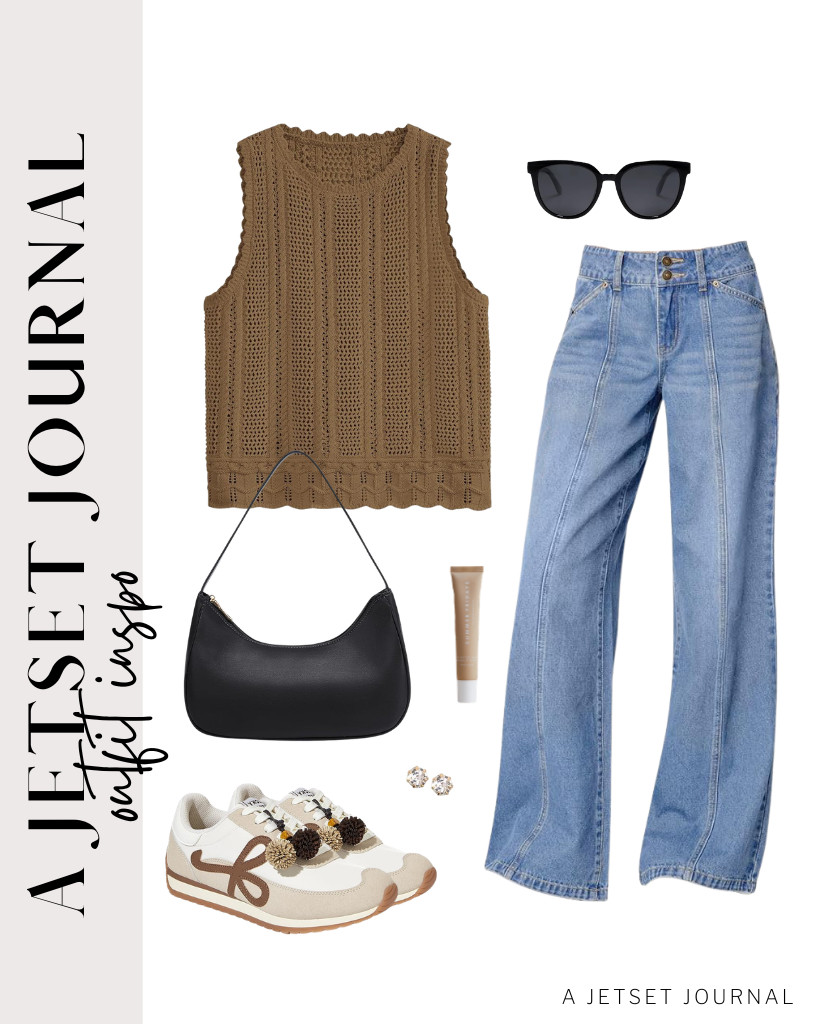Check out this outfit featuring a dark khaki crochet sweater vest paired with Sidefeel’s light-wash jeans. Finish the look with sneakers from LUCKY STEP and SOJOS sunglasses. 

 #LTKSeasonal #LTKSaleAlert #LTKTravel