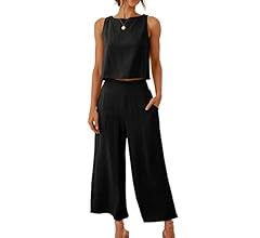 ANRABESS Women's Summer 2 Piece Outfits Sleeveless Tank Crop Button Back Top Cropped Wide Leg Pan... | Amazon (US)
