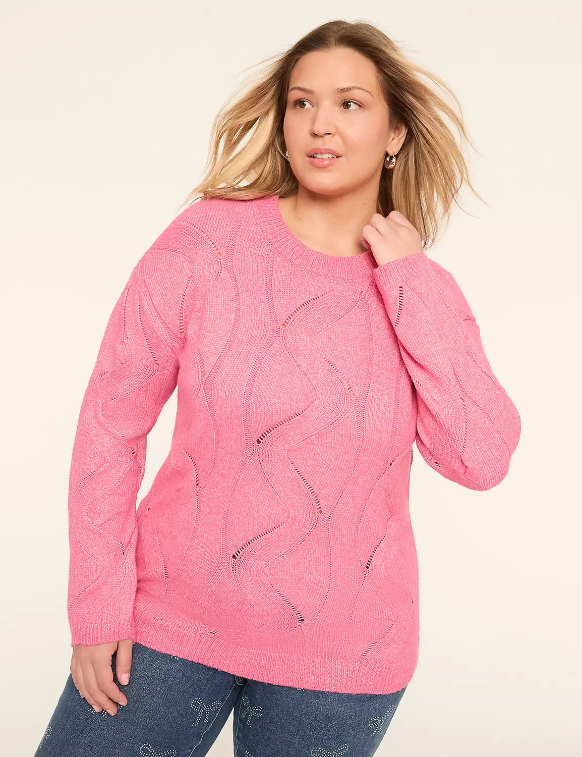 Relaxed Pointelle-Stitch Pullover Sweater | LaneBryant | Lane Bryant (US)