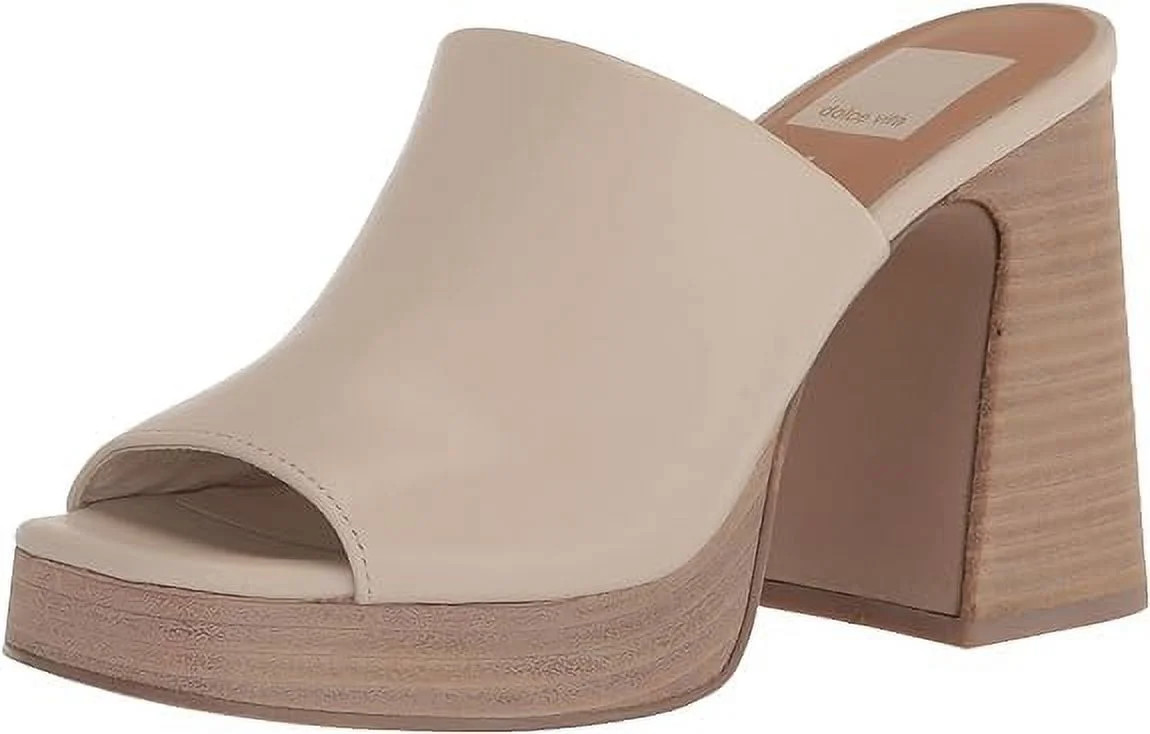 Dolce Vita Lukas Ivory Leather Peep Toe Slip On Stacked Block Heeled Sandals (Ivory Leather, 11) | Walmart (US)