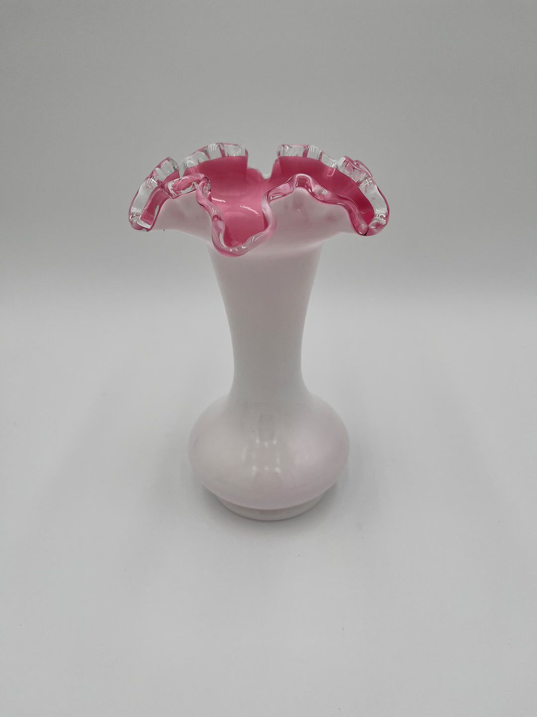 Fenton Ruffled Pink and White Vase | Etsy (US)