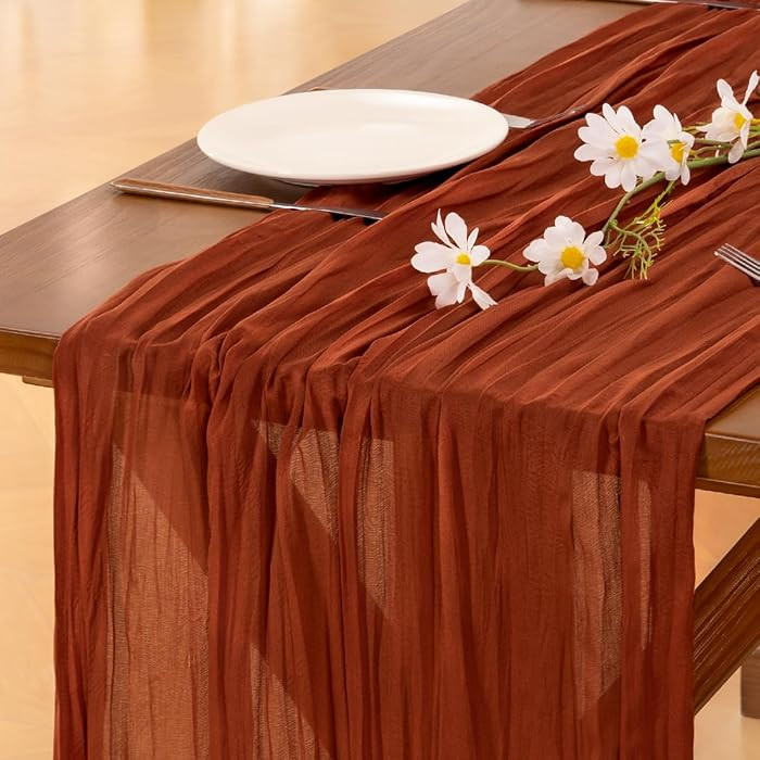 Fall Table Runner Terracotta Cheesecloth Boho Wedding Thanksgiving Decor | Amazon (US)