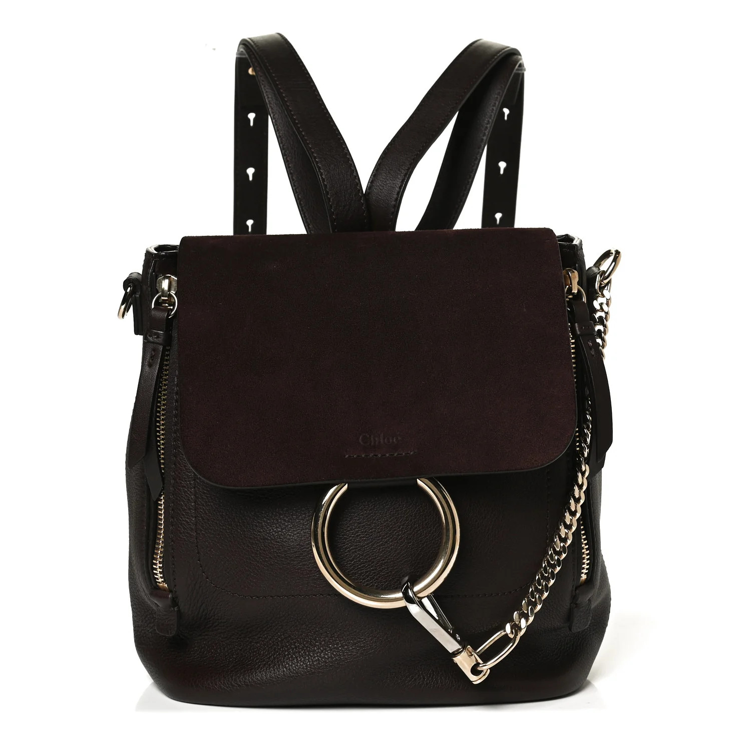 CHLOE Suede Calfskin Small Faye Backpack Carbon Brown | FASHIONPHILE (US)