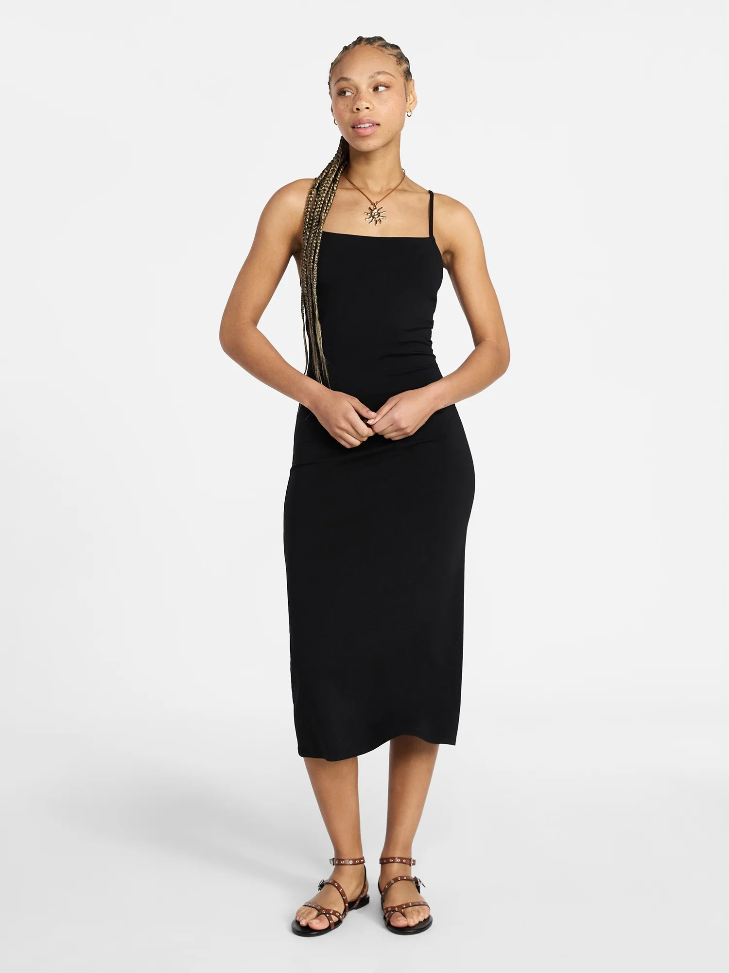 No Boundaries Sleeveless Square Neck Midi Dress, Women's & Women's Plus Sizes XXS-4X | Walmart (US)