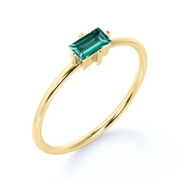Baguette Cut Green Lab Created Emerald Solitaire Layering Ring Band in Solid 10k Yellow Gold - Wa... | Walmart (US)