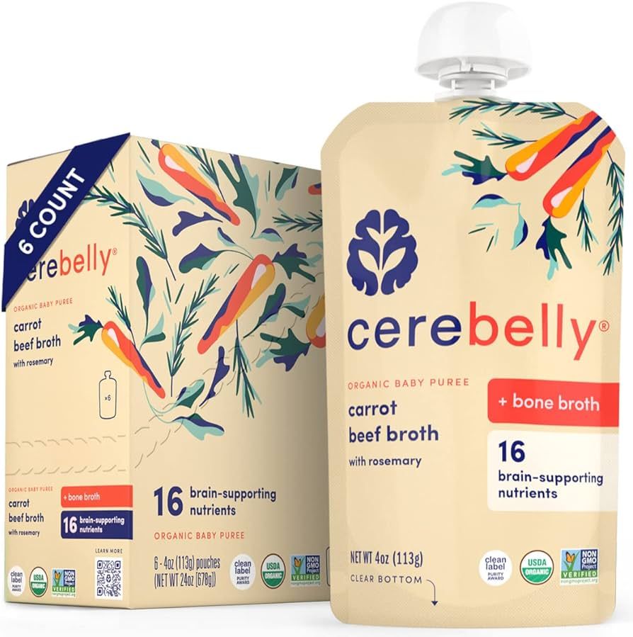 Cerebelly Baby Food Pouches – Carrot Beef Bone Broth + Rosemary (6 Count) – Healthy Kids Snac... | Amazon (US)