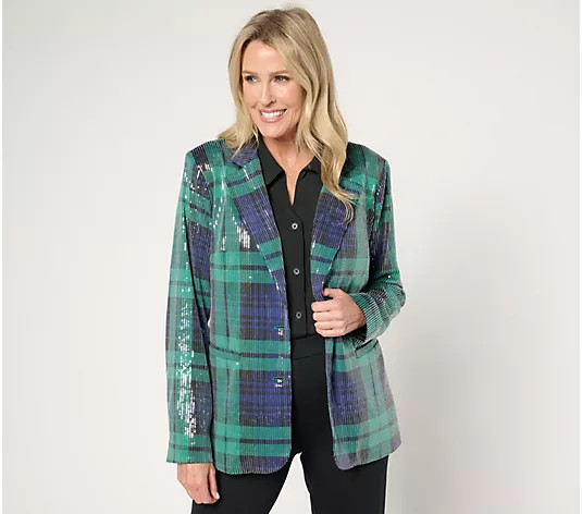 Jingle Belles by Kim Gravel Life of the Party Sequin Shine Blazer - QVC.com | QVC