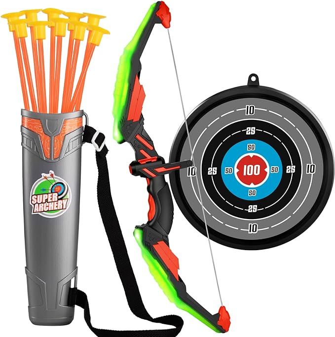 TEMI Kids Bow and Arrow Set - LED Light Up Archery Toy Set with 10 Suction Cup Arrows, Target & Q... | Amazon (US)