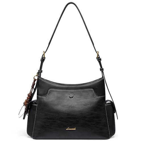 LOVEVOOK Hobo Bag Purses for Women,Leather Women's Handbags with Tassel Charms,Retro Shoulder Crossbody Purse Black | Amazon (US)