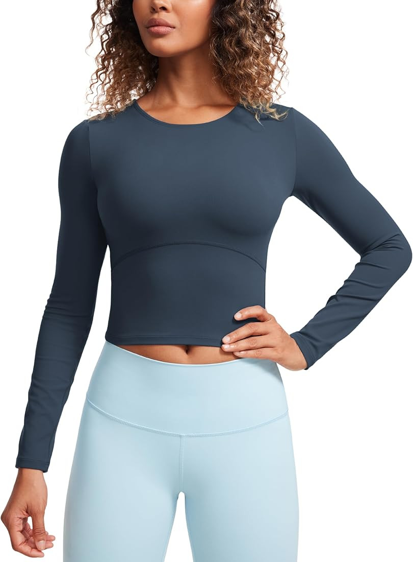 CRZ YOGA Butterluxe Womens Long Sleeve Crop Yoga Shirts Slim Fit Cropped Workout Tops Athletic Ca... | Amazon (US)