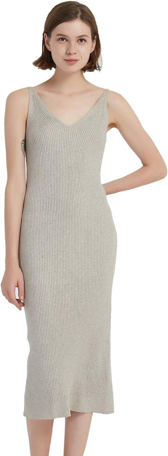 RZIV Women's Sleeveless Sweater Dress Knit Slim V Neck Bodycon Midi Stretchable Elasticity Slim F... | Amazon (US)