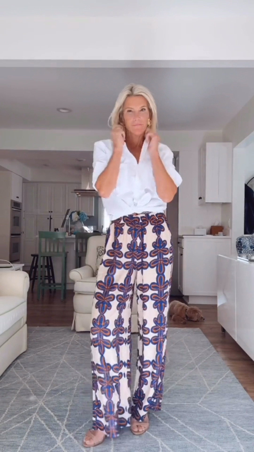 I love pairing these printed wide-leg pants with a classic white button-down shirt for a timeless look that's polished, comfortable, and perfect for travel, lunch dates, or casual dinners. Sometimes the simplest styling makes the biggest impact!

❤️ Heart = Support my posts
📌 Save = Get sale & restock alerts
🛍️ Follow me on LTK for more effortless style.

#LTKootd #LTKSeasonal #LTKOver40