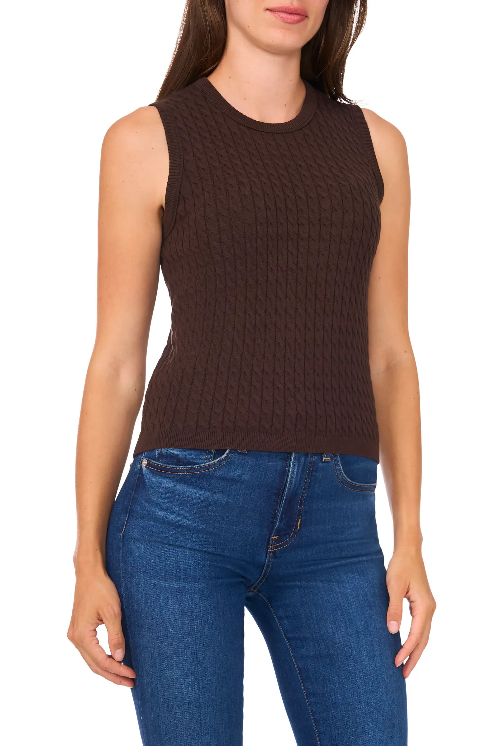Halogen® Cable Stitch Cotton Sweater Tank | Nordstrom | Nordstrom
