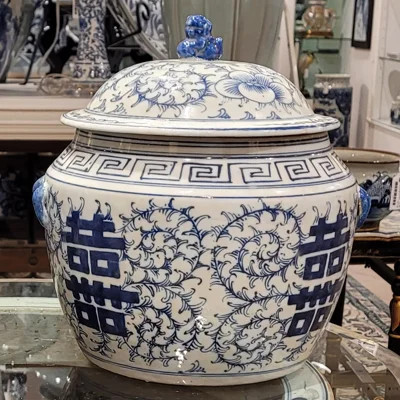 Blue/White Lidded Double Happiness Urns & Jars | Perigold