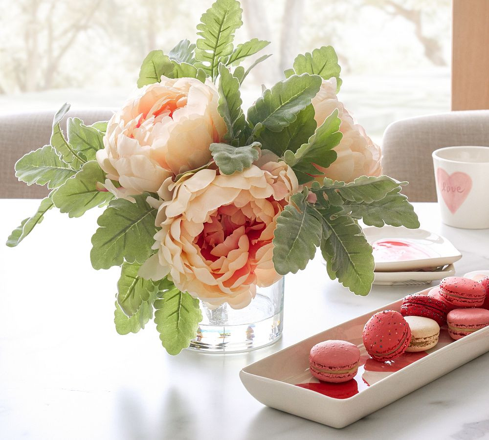 Faux Peony Composed Arrangement in Glass Vase | Pottery Barn (US)
