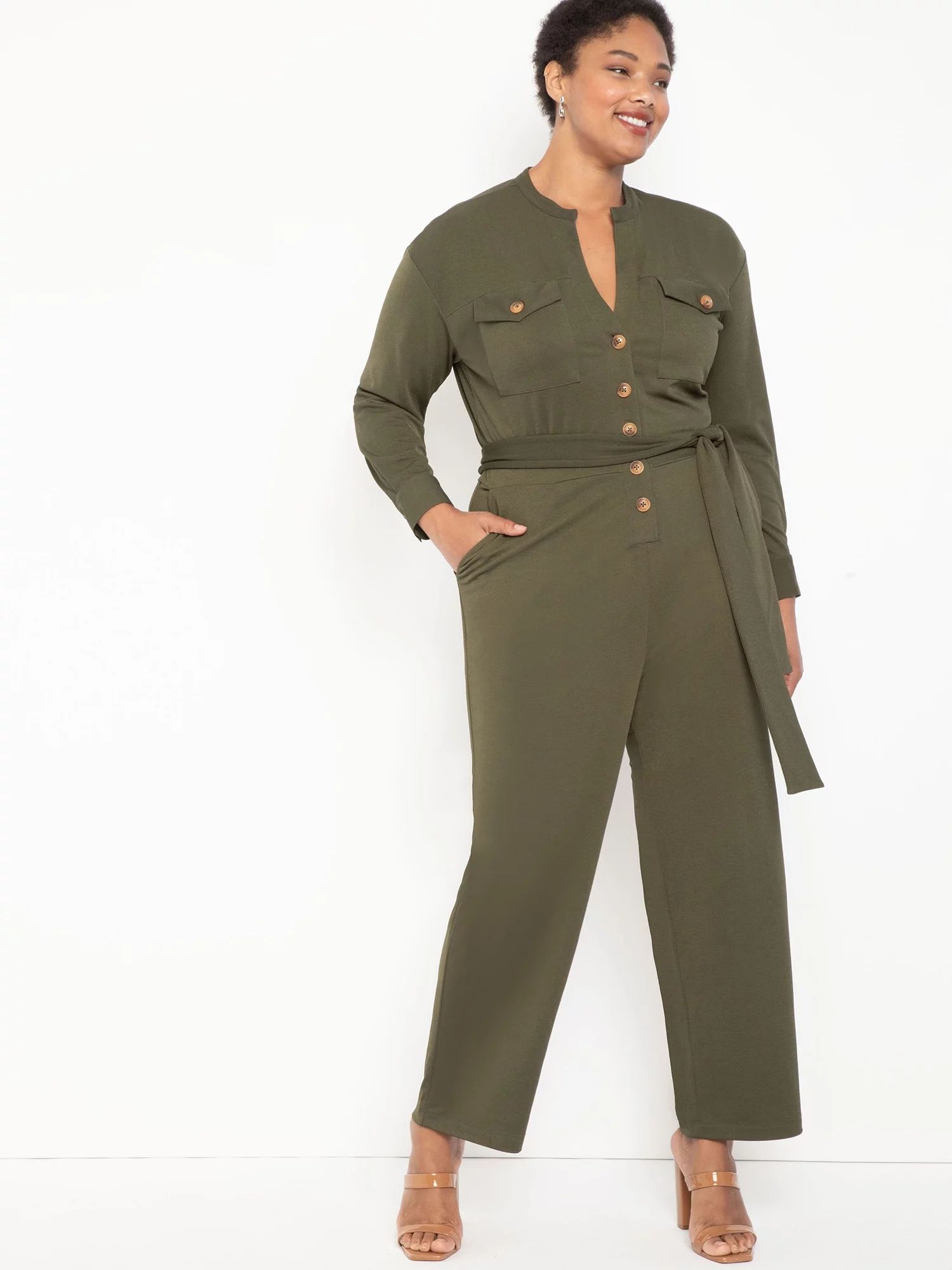 ELOQUII Elements Women's Plus Size Knit Utility Jumpsuit | Walmart (US)