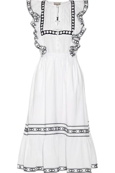 Ruffled crochet-trimmed cotton-voile midi dress | NET-A-PORTER (US)