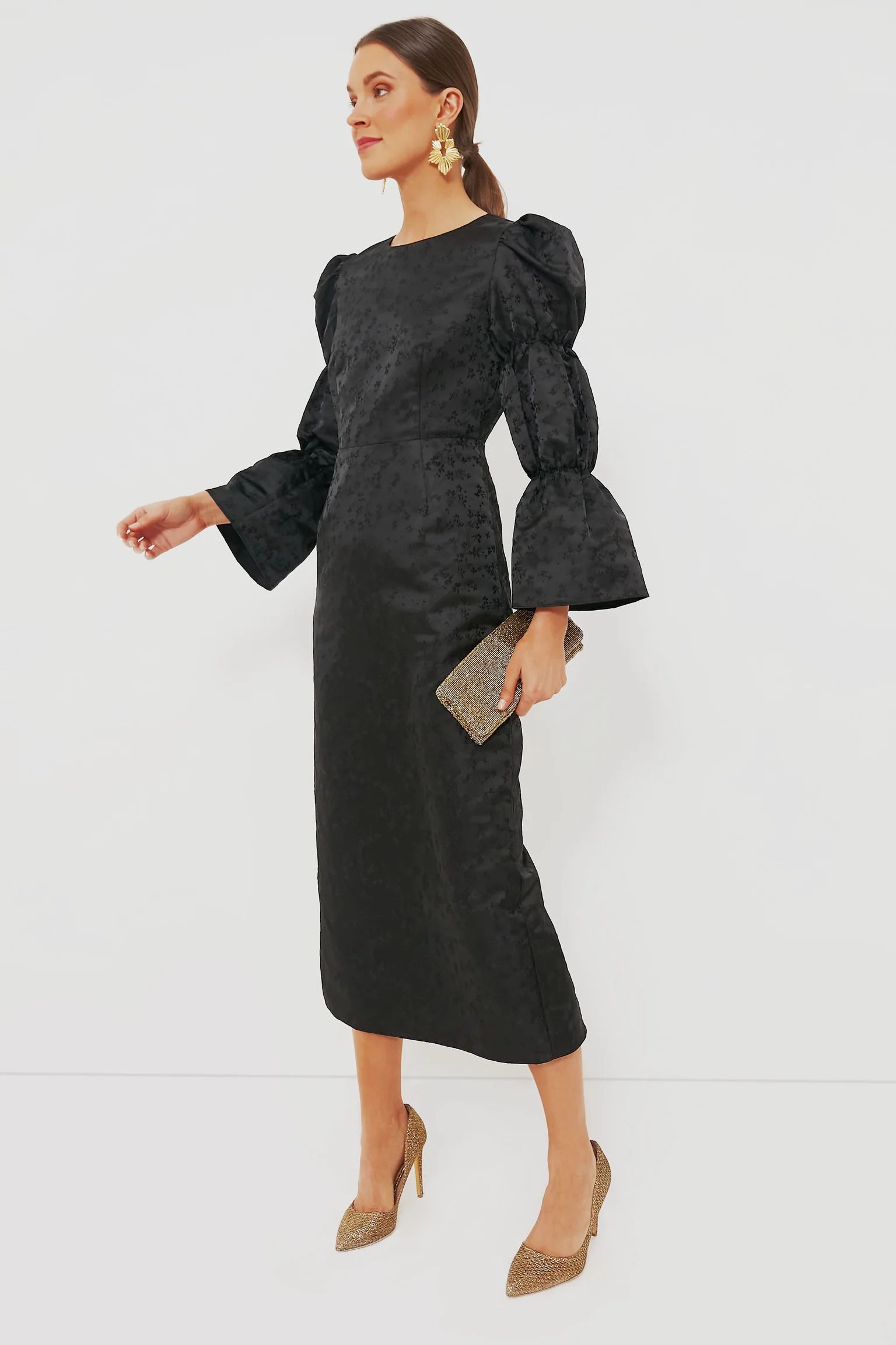 Black Jacquard Puff Sleeve Darcy Dress | Tuckernuck (US)
