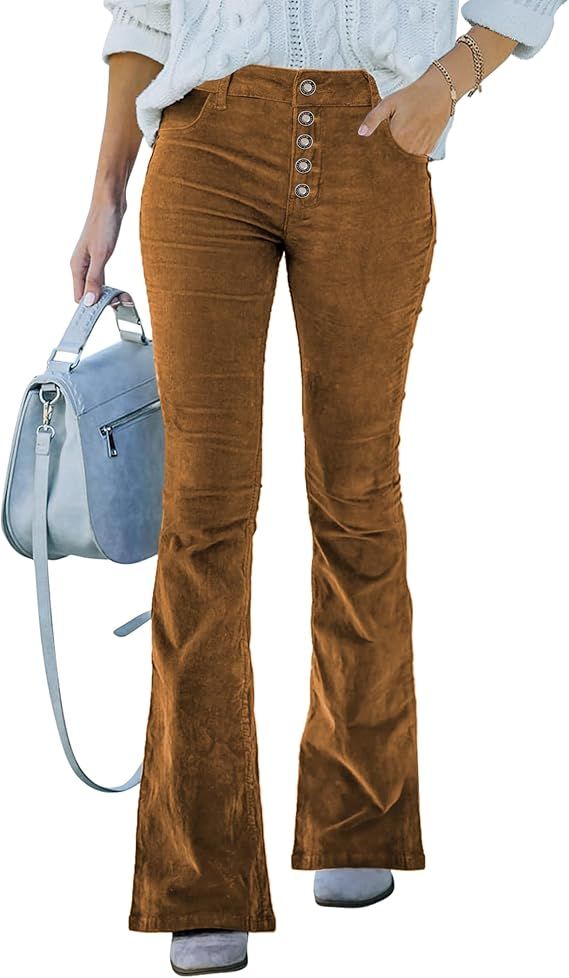 Corduroy Pants Women High Waist Flare Pants Casual Baggy Bell Bottom Pants Wide Leg Trouser Pants... | Amazon (US)