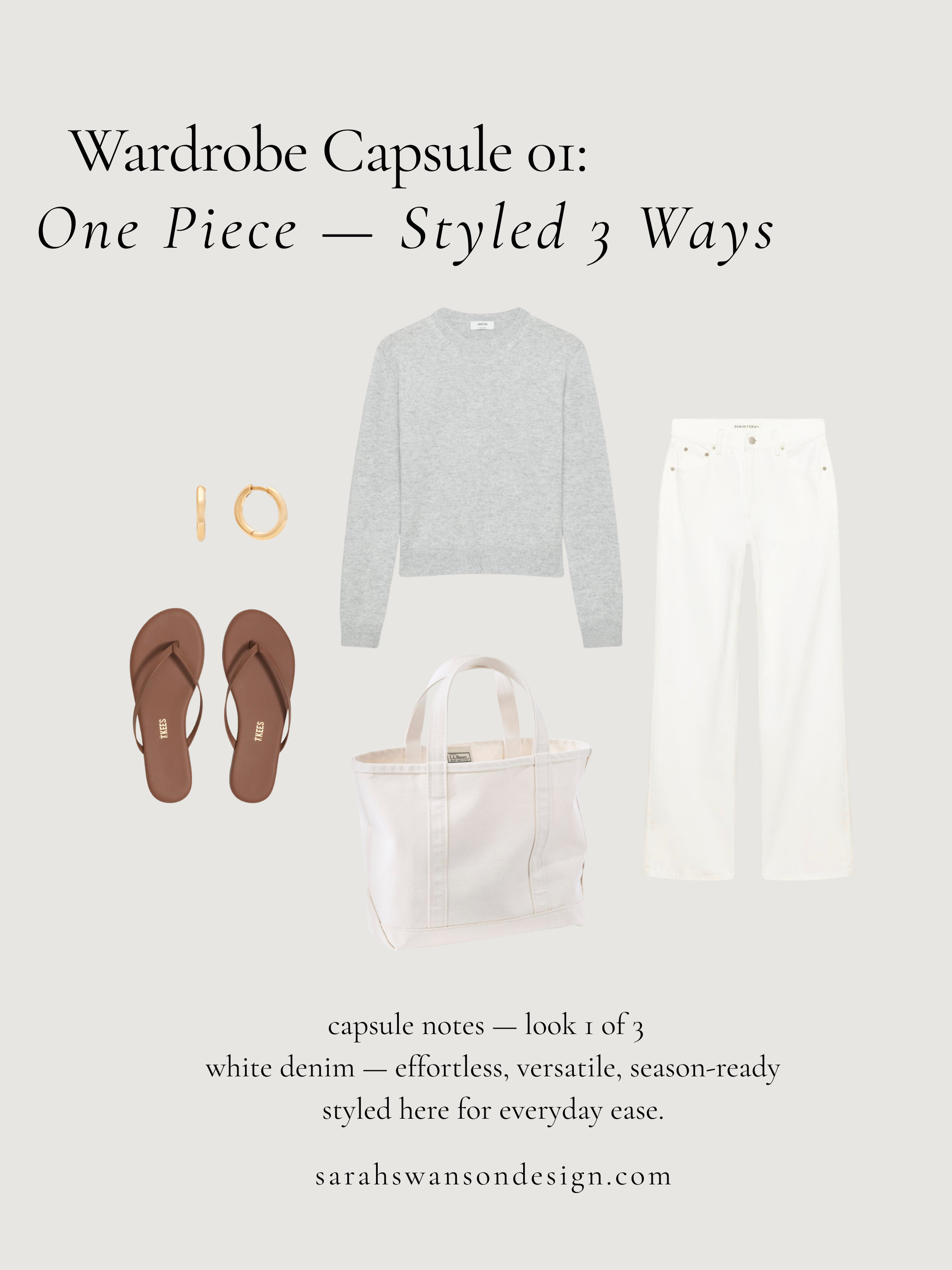 Wardrobe Capsule 01— White Denim 
Look 1 — Everyday Ease

White denim styled for everyday ease. Built around clean lines and neutral layers, this look highlights how a versatile foundation can anchor effortless, polished outfits designed for real life. 

 #LTKootd #LTKSeasonal #LTKOver40