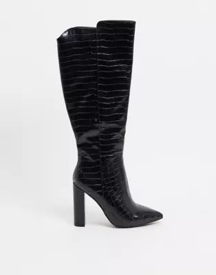 Glamorous over the knee boots in black croc | ASOS (Global)