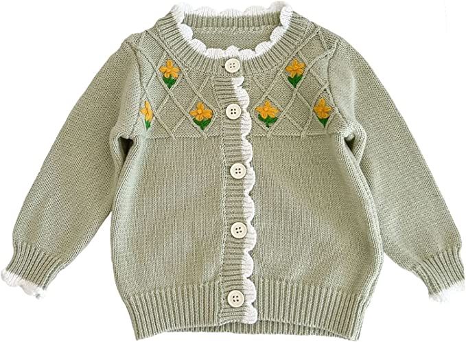 Toddler Girls' Sweater Long Sleeve Open Front Button Down Knit Cardigan Kids Clothes 1-6 Years | Amazon (US)