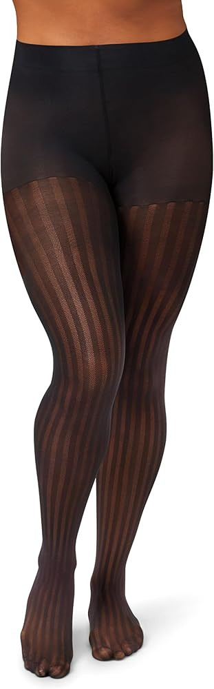 Hanes EcoSmart Openwork Stripe Women's Fashion Tights, Control Top, Sheer Toe, Black | Amazon (US)