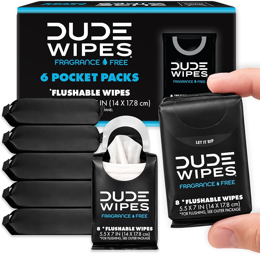 DUDE Wipes Unscented Pocket Packs - Travel Wipes - 6 Packs of 8 (48 Count) - On-The-Go Adult Flus... | Amazon (US)