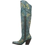 Dan Post Womens Flower Child Snip Toe Dress Boots Over the Knee High Heel 3" & Up - Blue - Size 9.5 M | Amazon (US)
