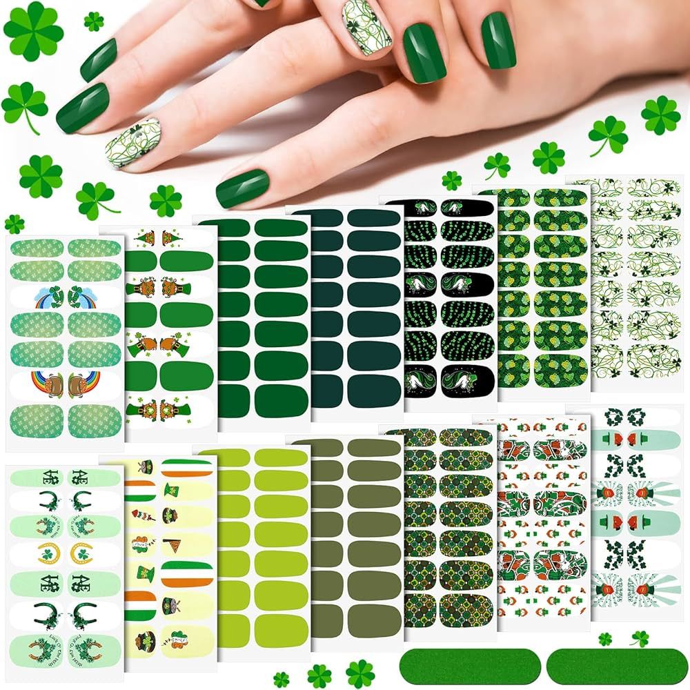 14 Sheets Saint Patrick's Day Nail Polish Wraps Full Nail Art Polish Stickers Self-Adhesive Nail ... | Amazon (US)