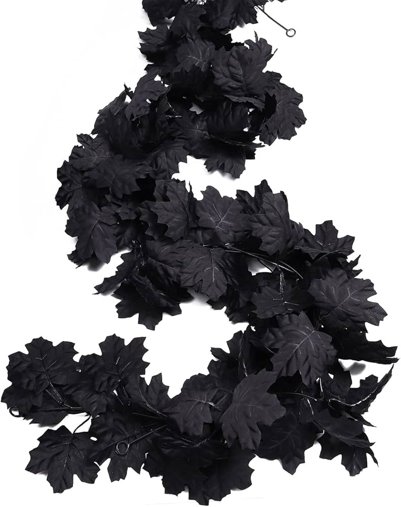 RECUTMS Fall Maple Leaf Garland Hanging Black Fall Leaves Vine Artificial Autumn Garland Hallowee... | Amazon (US)