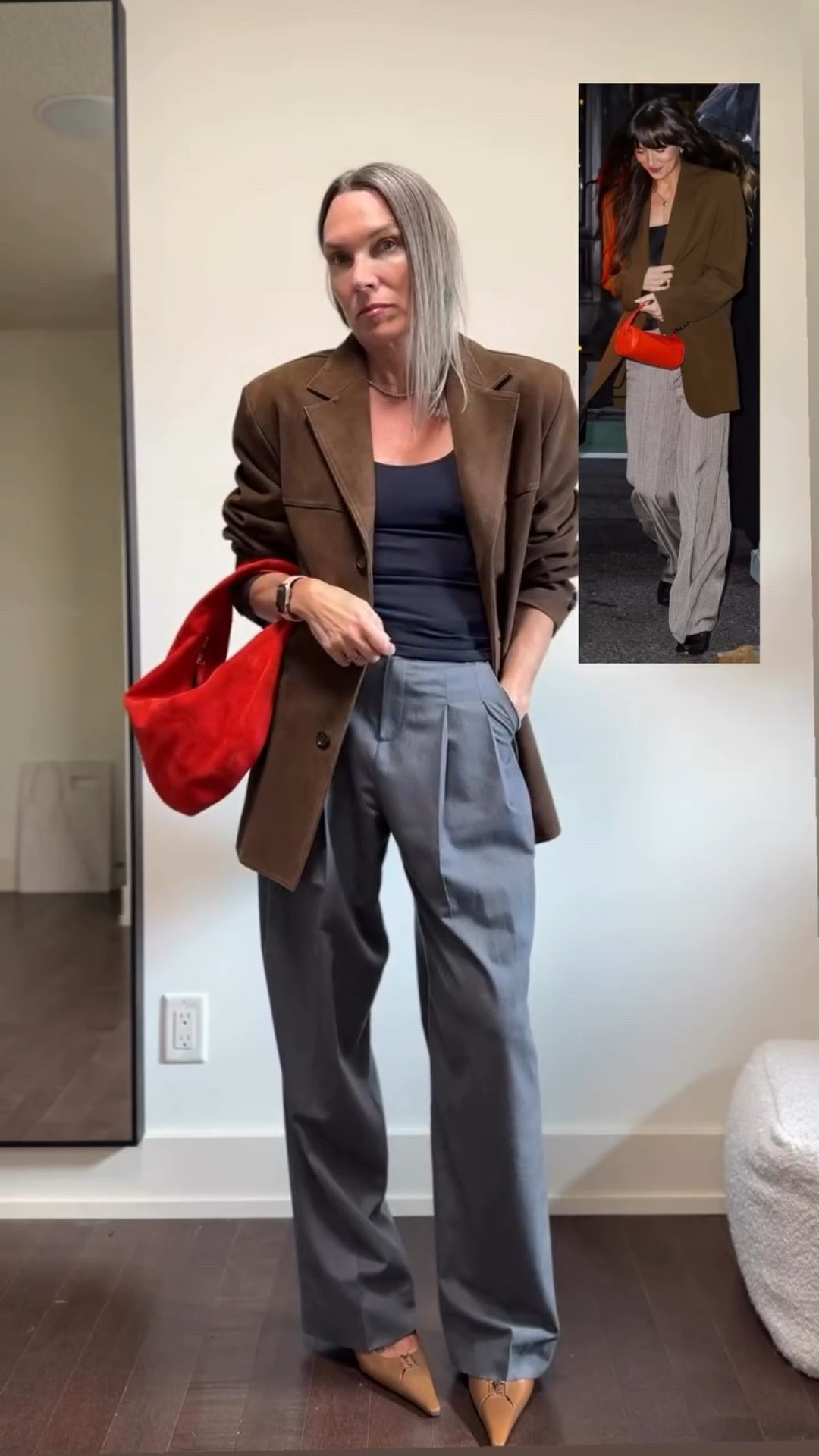 Fall Fashion Influence with @dakotajohnson whose style i have become obsessed with since The Materialists.  Took the inspiration but made it mine too (I like a heel!).

You can find my Dakota Johnson inspo capsule in my @shop.ltk (link in my bio).

Dakota Johnson Style

#LTKover50style #LTKstyletip