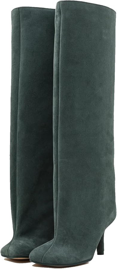 Amazon.com: VOZTOLLS Suede Knee High Boots for Women Square Toe Stiletto Heel Long Boots Pull On ... | Amazon (US)