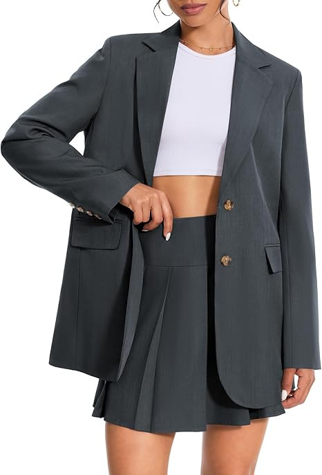 Casly Lamiit Women's 2 Piece Skirt Sets Business Casual Blazer Suit Mini Pleated Skorts Button Ja... | Amazon (US)