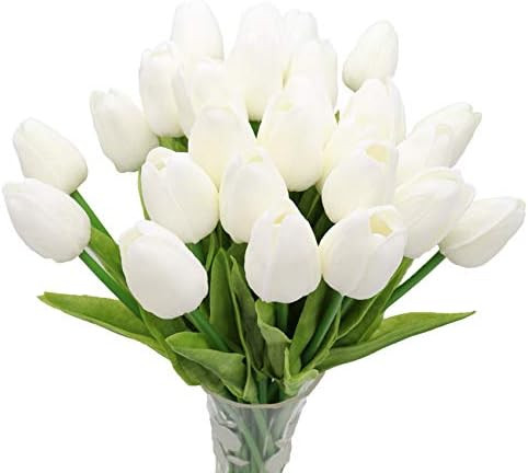 Crafare 27PC White Artificial Tulips Flowers Real Touch Holland Tulips for Holiday Christmas Wedd... | Amazon (US)