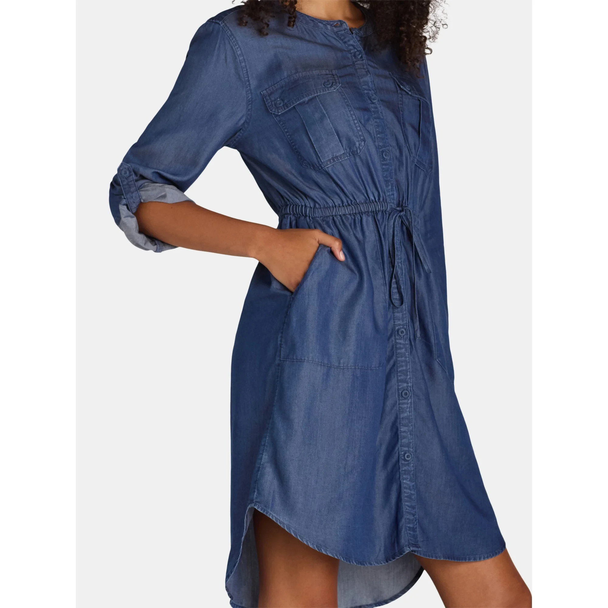 Time and Tru Women's and Women's Plus Utility Shirtdress with Long-Sleeves, Sizes XS-4X | Walmart (US)