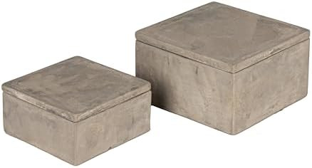 Bloomingville Square Decorative Cement Storage with Lids, Grey, Set of 2 | Amazon (CA)