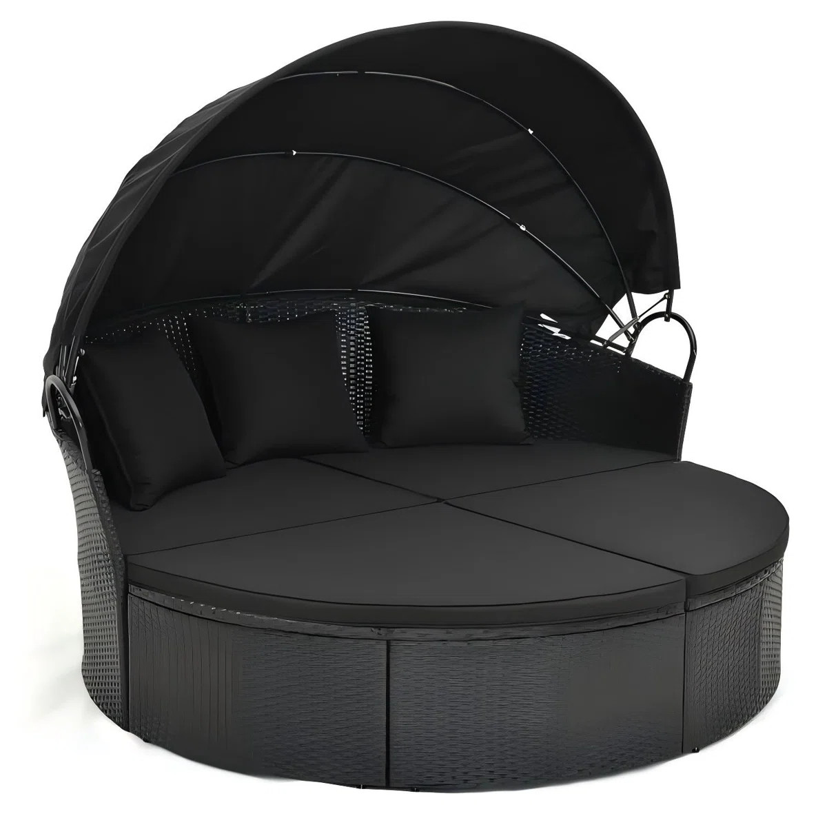 71 In. W Round Pe Rattan Patio Daybed With Cushions Retractable Canopy | Wayfair North America