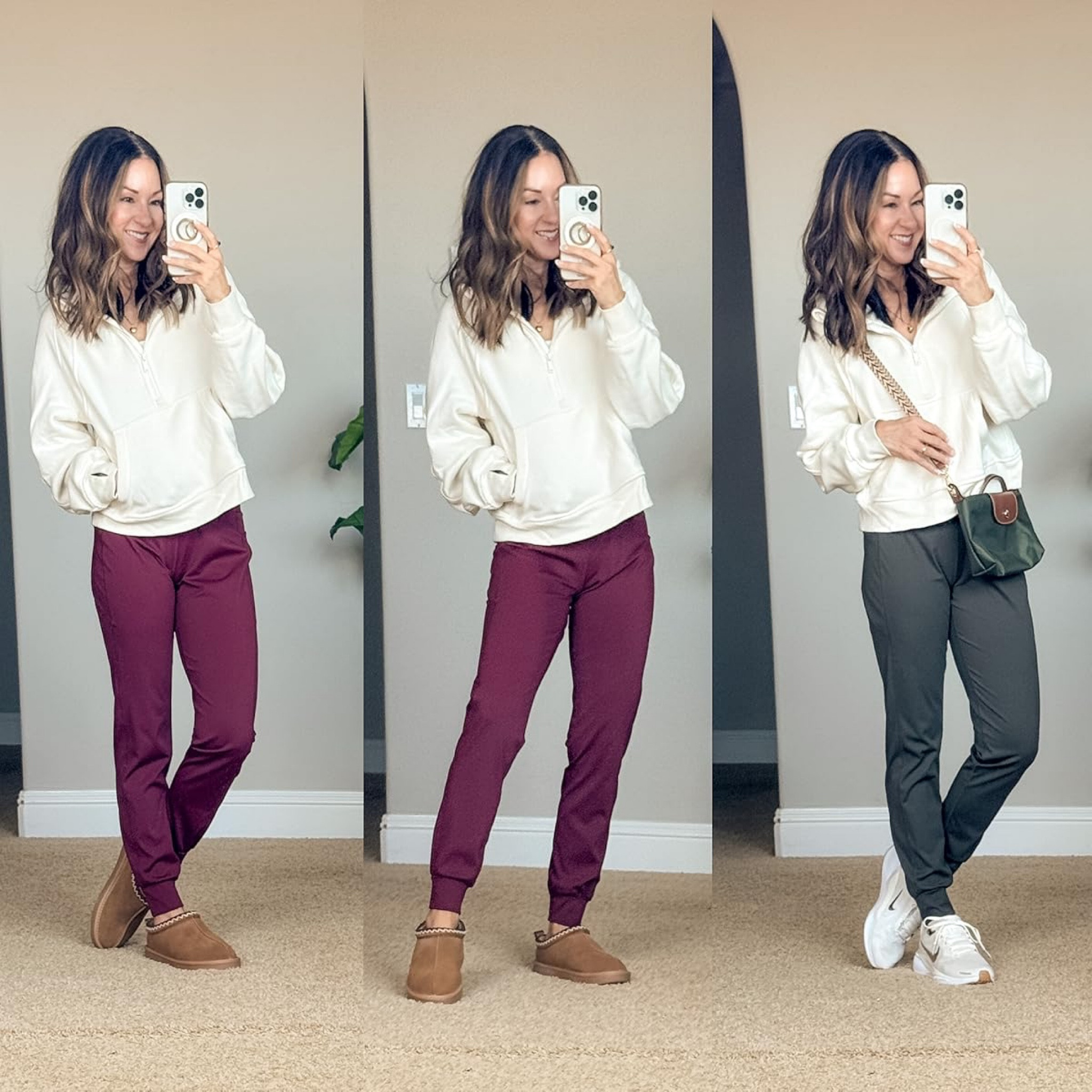 Casual Fall Athleisure 

I am wearing size S white apricot half zip pullover, XS joggers in the color wine & army green. - TTS. I recommend sizing up 1/2 a size for the sneakers!
 
Joggers  Athleisure  athletic wear  loungewear  crossbody purse  slippers  sneakers  women’s fashion  petite friendly  EverydayHolly   

#LTKStyleTip #LTKActive #LTKSeasonal