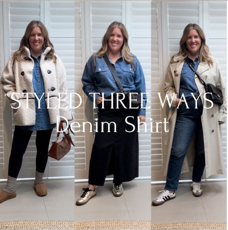 Styled three ways, denim shirt 

#LTKeurope #LTKstyletip #LTKover40